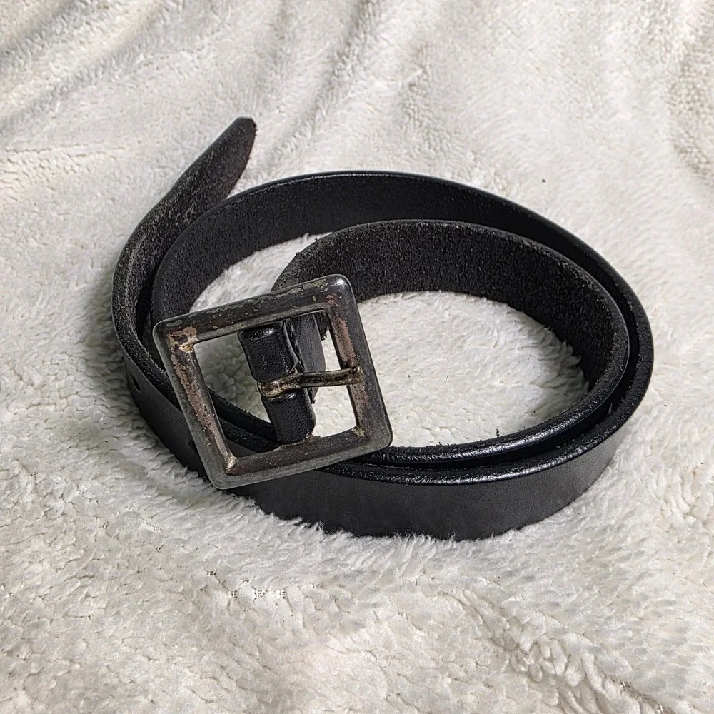VTG J.Crew Leather Belt Black Square Buckle Mens 30 Made in England